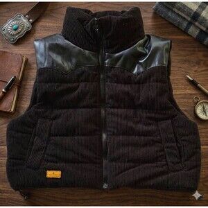 Simply Southern Women’s Black Corduroy Puffy Vest Full Zip Layering Size M Cozy